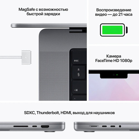 Ноутбук APPLE MacBook Pro 16" M1 MAX 1TB 2021 Space Grey MK1A3