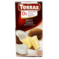 Шоколад Без глютену та без цукру білий Torras з кокосом 75g